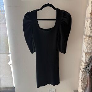 Black Mini Sweater Dress with Puff Sleeves